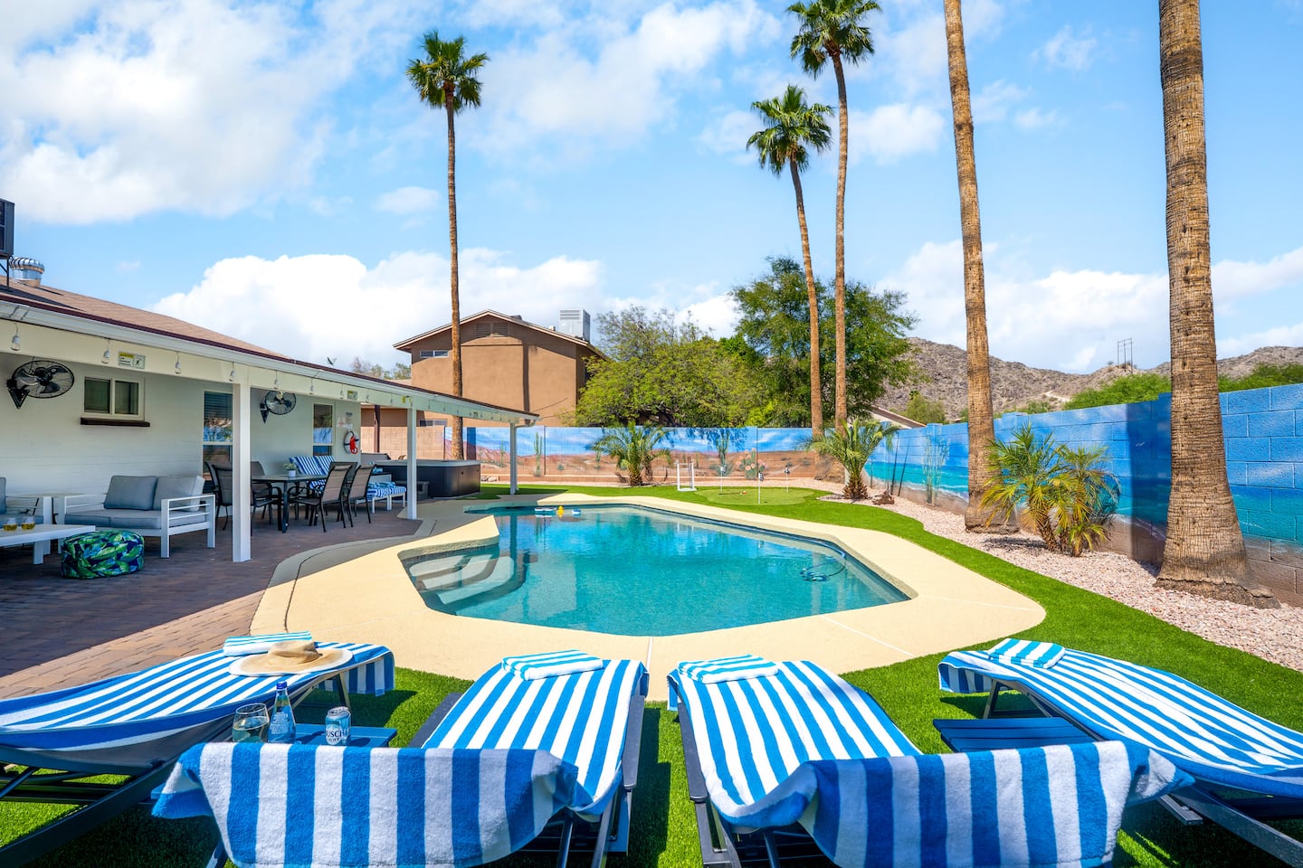 Private pool and palm-lined backyard at South Mountain Vista, featured in The South Mountain Collection website concept